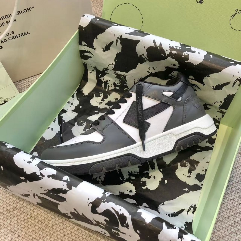 Off-White Arrow stitching black outer leather sneakers