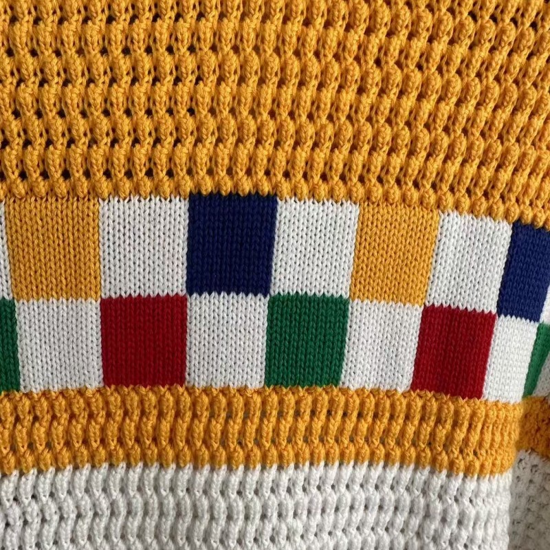 Casablanca cotton high density knit, woven plaid sweater T-shirt