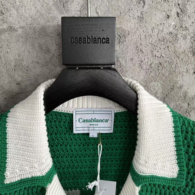 Casablanca Green Cotton High Density Knit, Woven Plaid Sweater T-Shirt