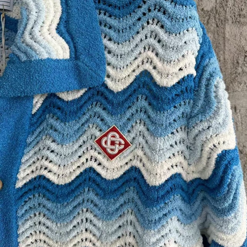 Casablanca blue cotton high-density knitted, water ripple gradient sweater T-shirt