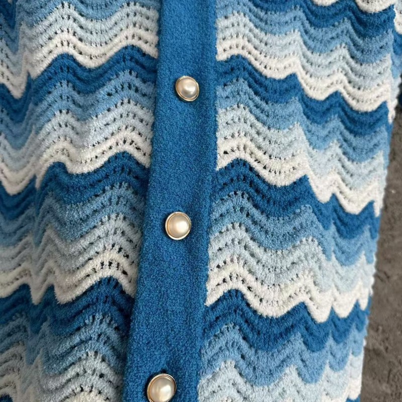 Casablanca blue cotton high-density knitted, water ripple gradient sweater T-shirt