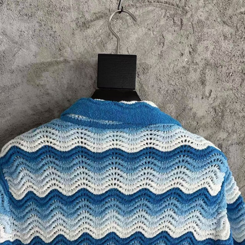 Casablanca blue cotton high-density knitted, water ripple gradient sweater T-shirt