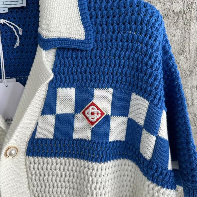 Casablanca, blue cotton high density knit, woven sweater T-shirt