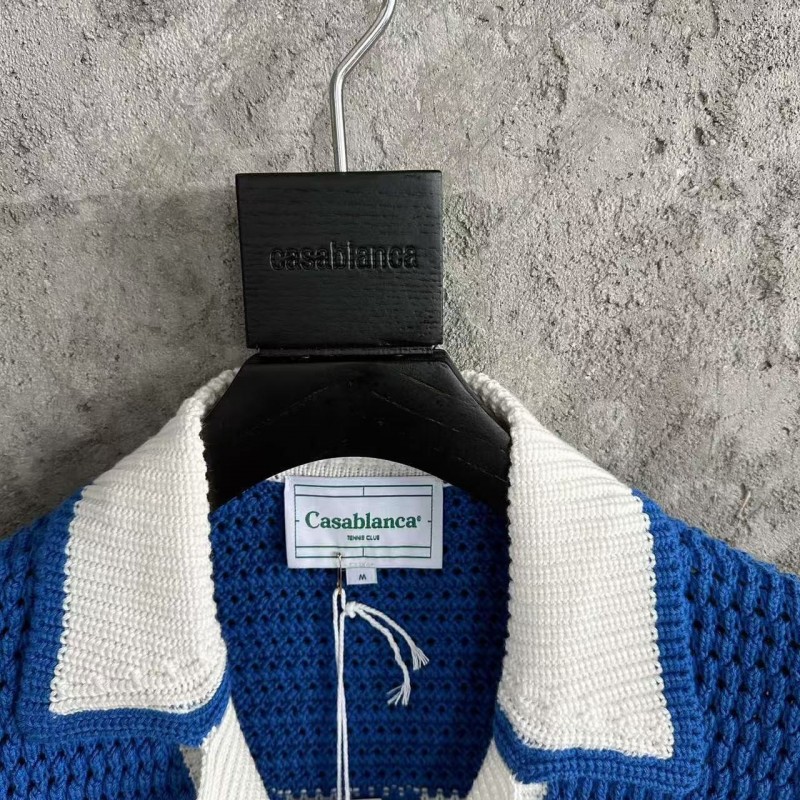 Casablanca, blue cotton high density knit, woven sweater T-shirt