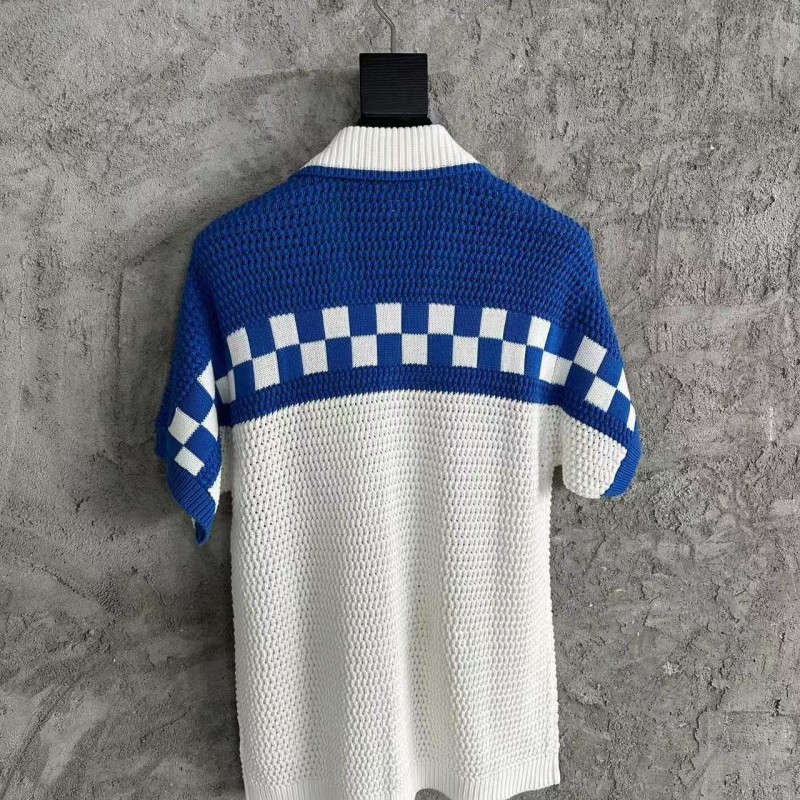 Casablanca, blue cotton high density knit, woven sweater T-shirt
