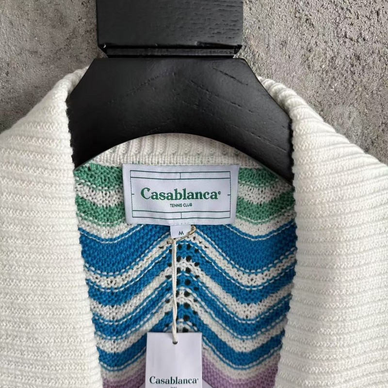 Casablanca, rainbow-colored cotton high-density knit, water ripple gradient sweater T-shirt