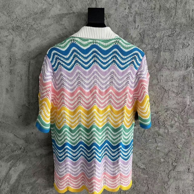 Casablanca, rainbow-colored cotton high-density knit, water ripple gradient sweater T-shirt