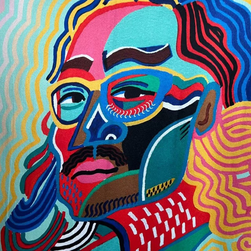 CASABLANCA SpringSummer Blue Character Print Silk T-shirt