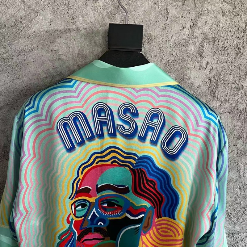 CASABLANCA SpringSummer Blue Character Print Silk T-shirt