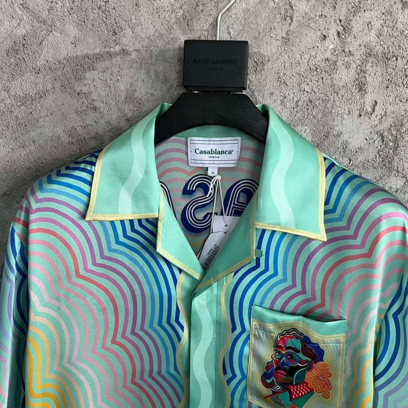 CASABLANCA SpringSummer Blue Character Print Silk T-shirt