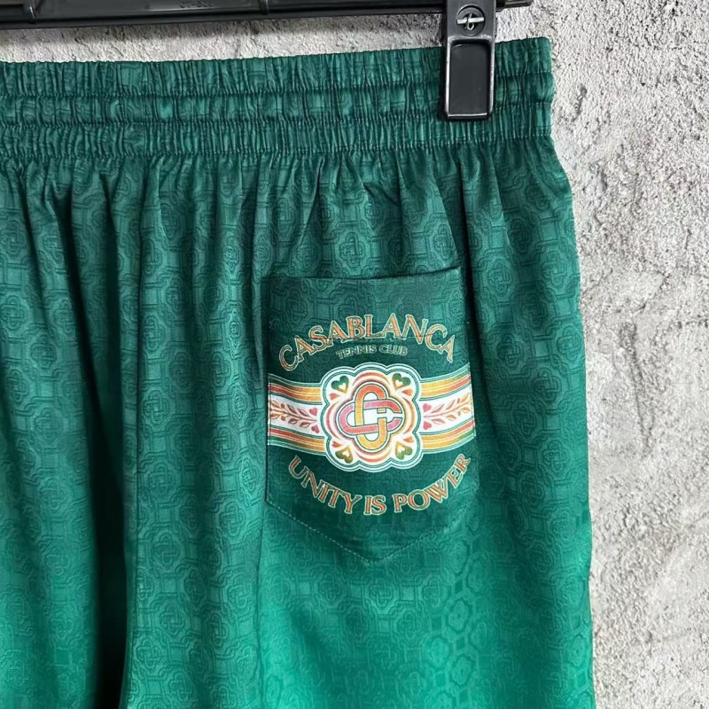CASABLANCA Green silk jacquard shorts