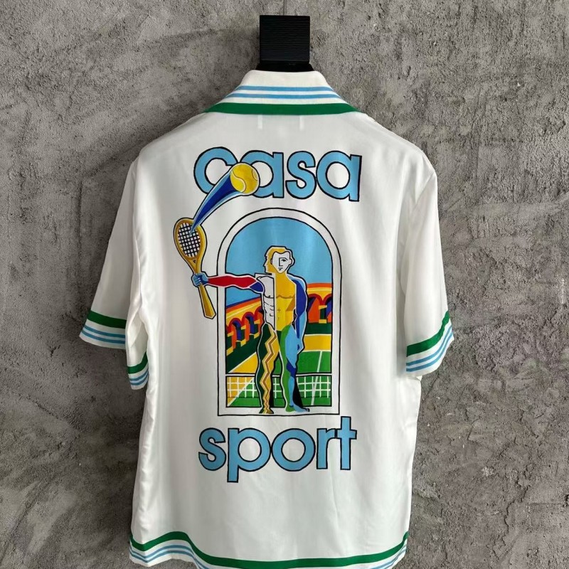 CASABLANCA Colorful portrait pattern silk white T-shirt