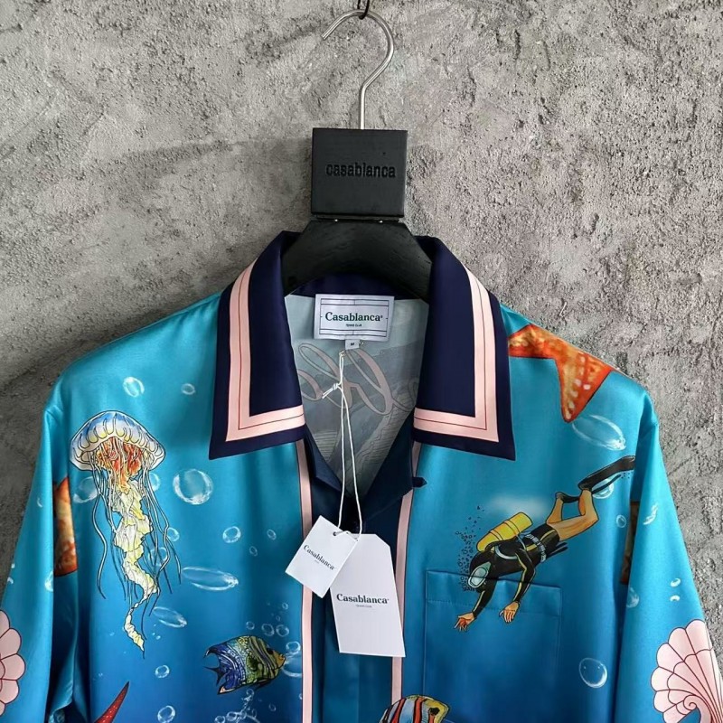 CASABLANCA Blue silk shirt with marine animal print
