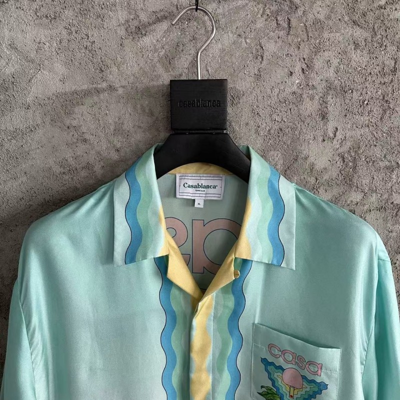 CASABLANCA Light blue silk T-shirt with ripple pattern
