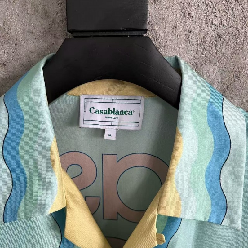 CASABLANCA Light blue silk T-shirt with ripple pattern