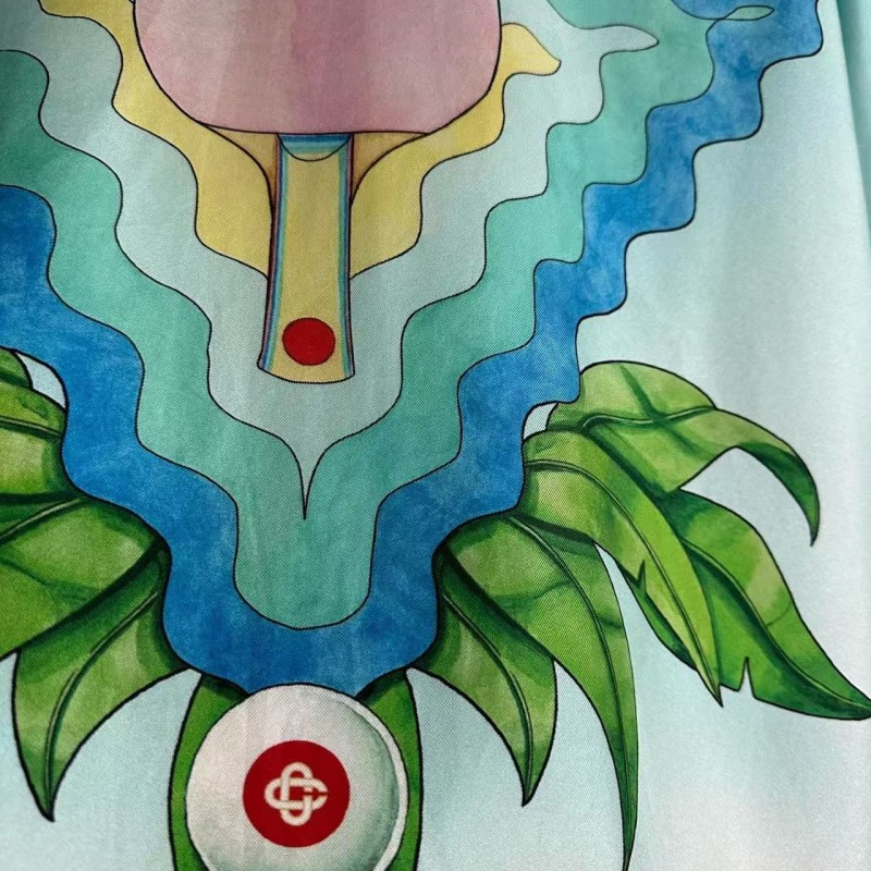 CASABLANCA Light blue silk T-shirt with ripple pattern