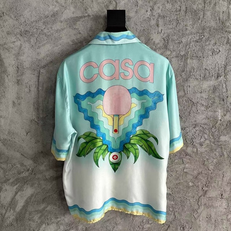 CASABLANCA Light blue silk T-shirt with ripple pattern