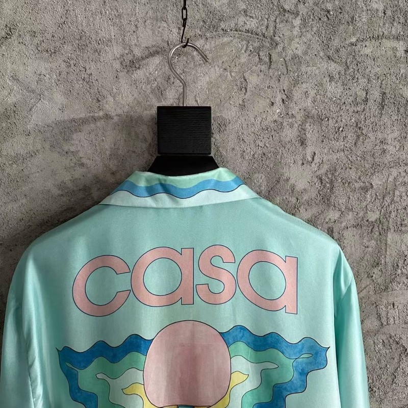 CASABLANCA Light blue silk T-shirt with ripple pattern