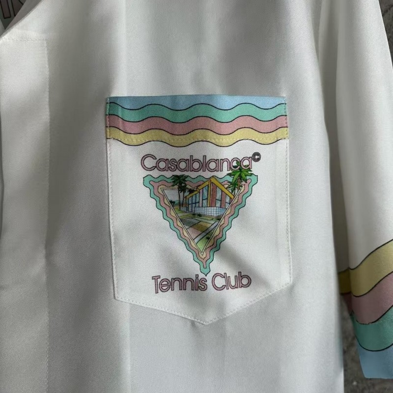 CASABLANCA White silk T-shirt with glass house pattern