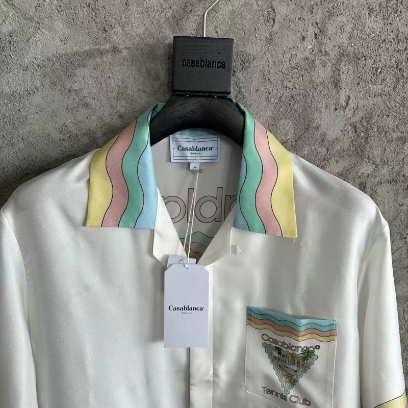 CASABLANCA White silk T-shirt with glass house pattern