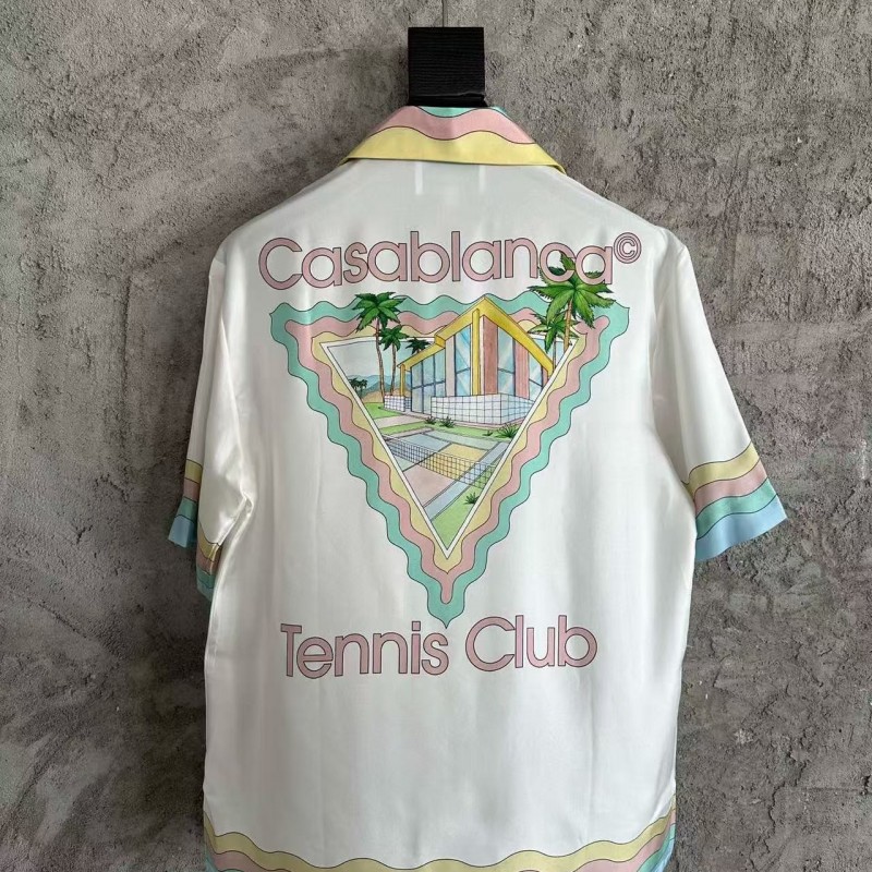 CASABLANCA White silk T-shirt with glass house pattern