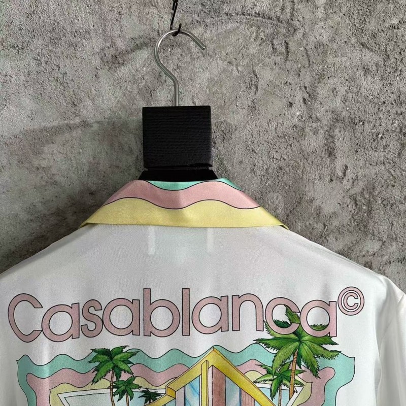 CASABLANCA White silk T-shirt with glass house pattern