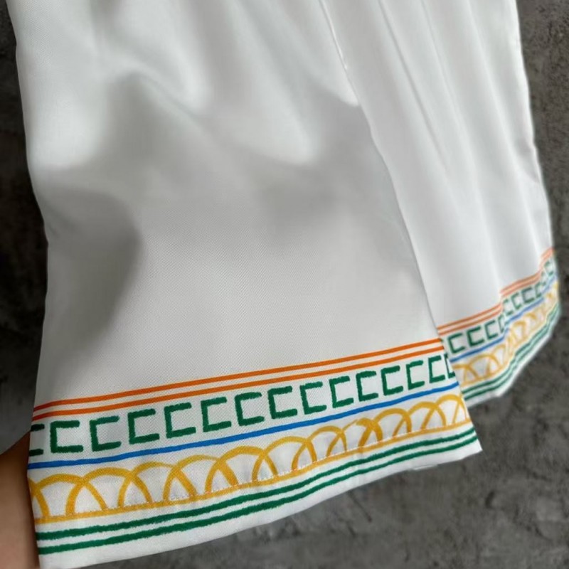 CASABLANCA White silk shorts with tennis racket pattern