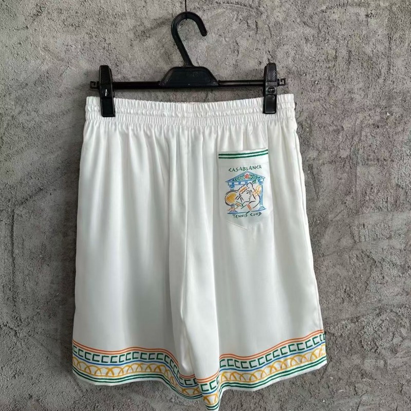 CASABLANCA White silk shorts with tennis racket pattern