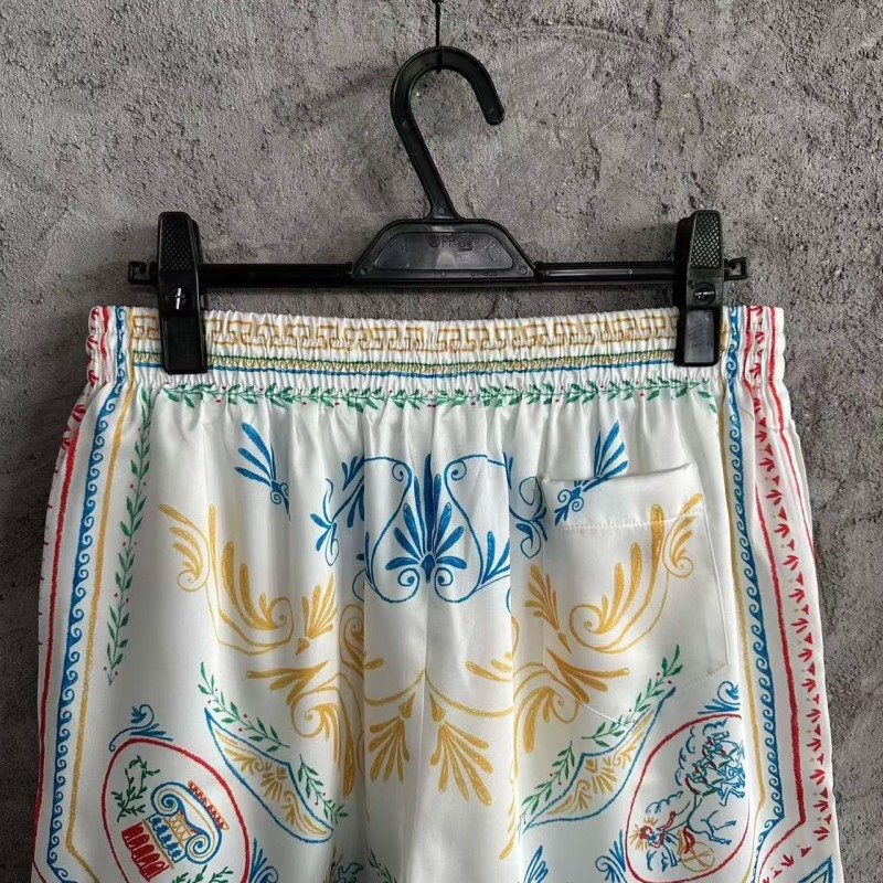 CASABLANCA White linen shorts with totem pattern