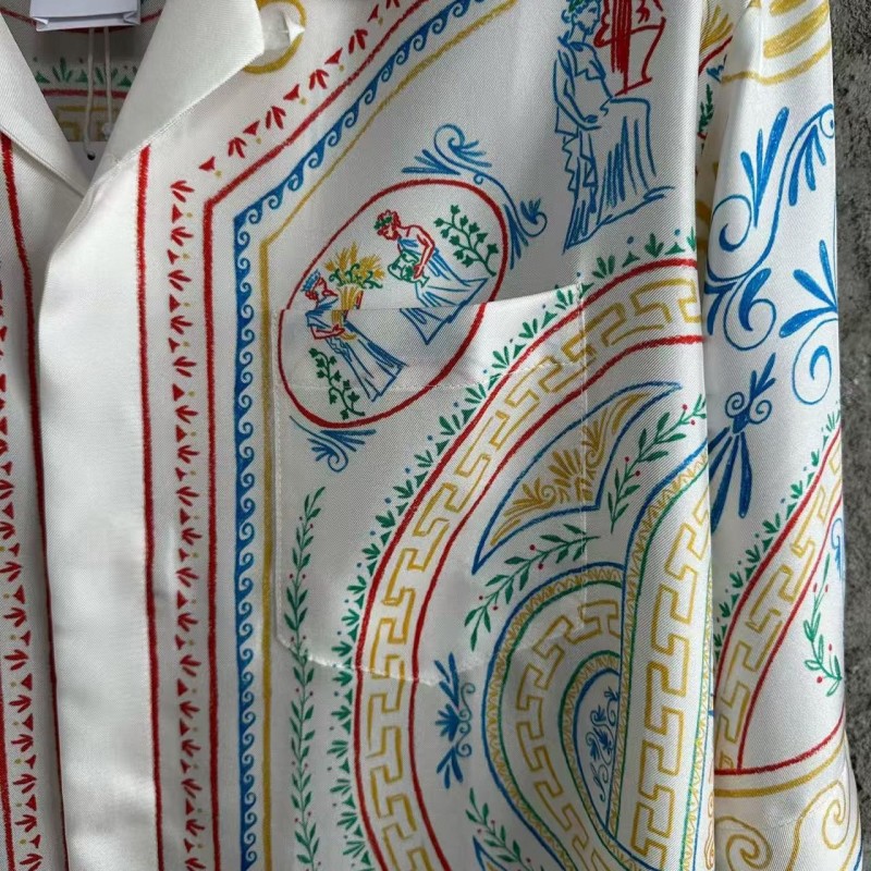 CASABLANCA White linen T-shirt with totem pattern