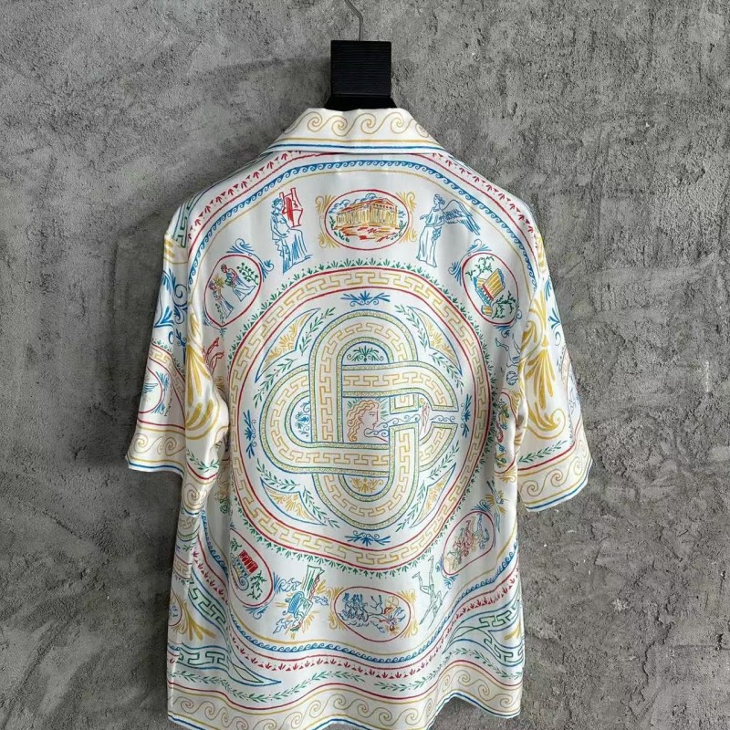 CASABLANCA White linen T-shirt with totem pattern