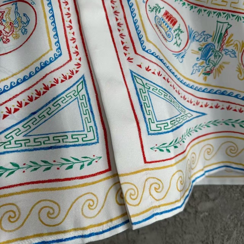 CASABLANCA White linen T-shirt with totem pattern