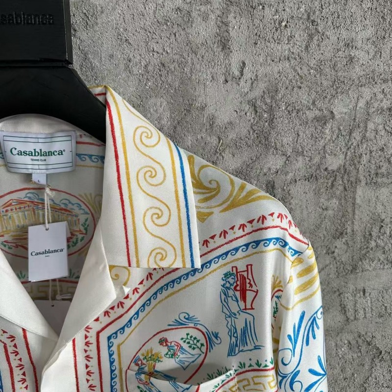 CASABLANCA White linen T-shirt with totem pattern