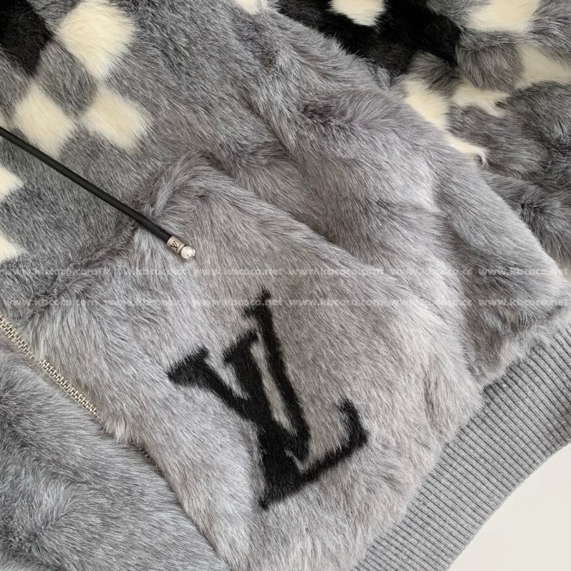 L0*is V*t0n Skiing Series FW24 Black And White Check Hooded Fleece Jacket