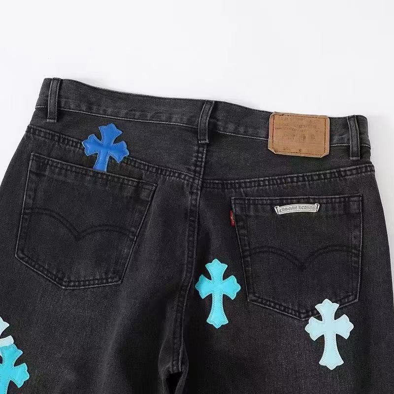 Ch**me He**ts London Limited Edition Blue Leather and Black Jeans