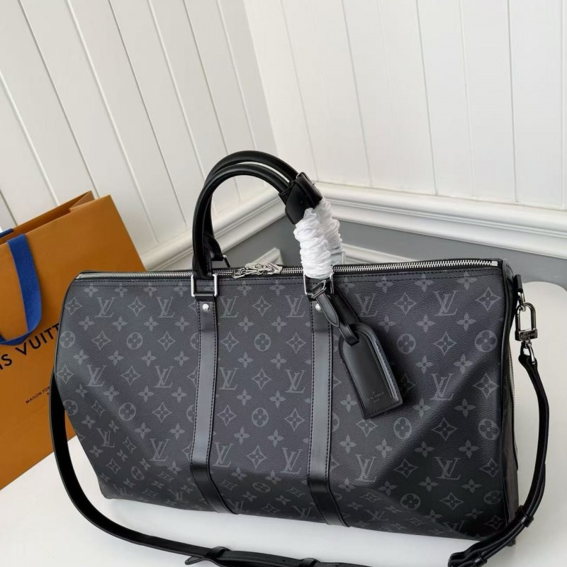 New KEEPALL BANDOULIÈRE 50 black check travel bag N14202