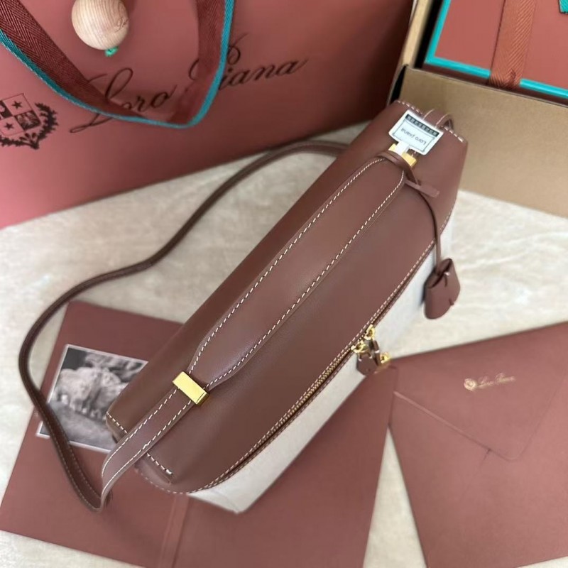 L**o p*ana new counter wine red leather with canvas handbag crossbody bag size: 27*1*10cm