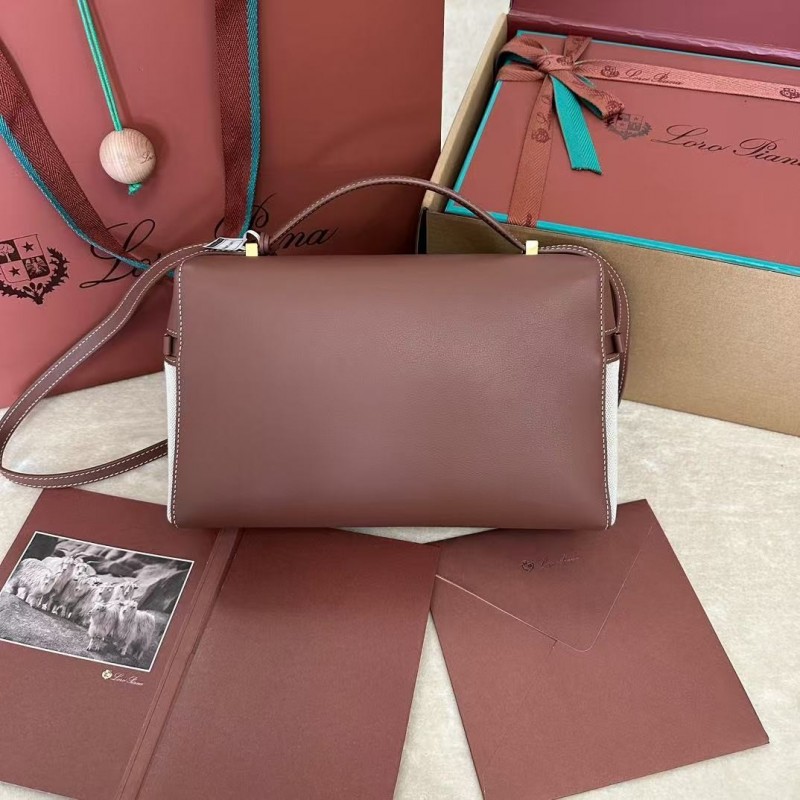 L**o p*ana new counter wine red leather with canvas handbag crossbody bag size: 27*1*10cm