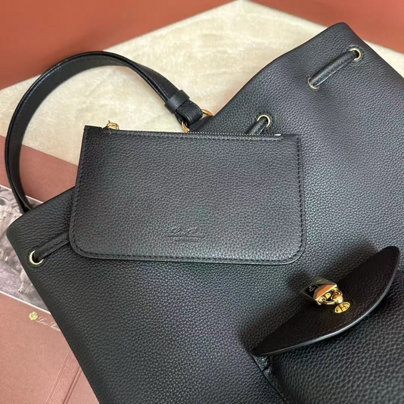 L**o p*ana extra black imported cowhide drawstring backpack, size: 25*27*14cm