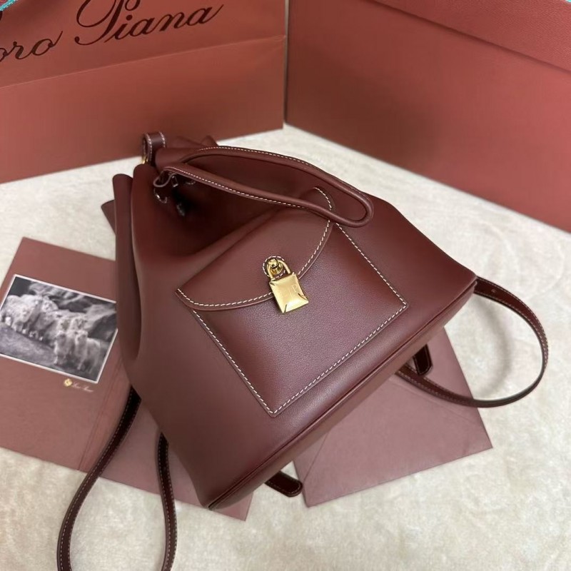 L**o p*ana extra black imported cowhide drawstring backpack, size: 25*27*14cm