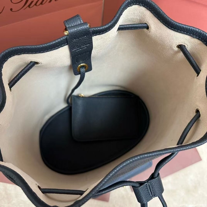 L**o p*ana extra dark blue imported cowhide drawstring backpack, size: 25*27*14cm