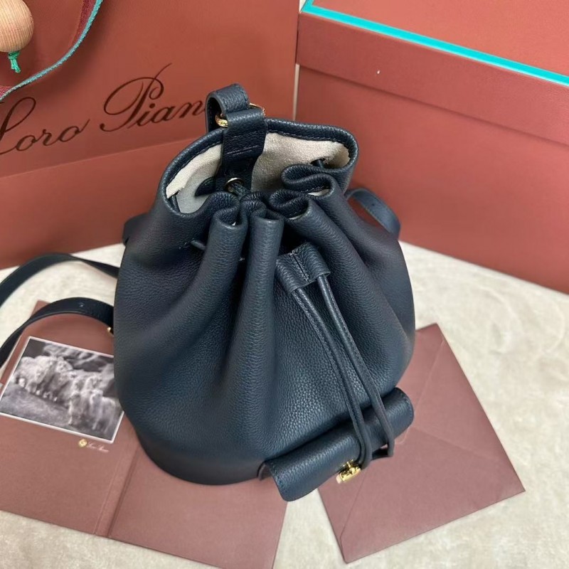 L**o p*ana extra dark blue imported cowhide drawstring backpack, size: 25*27*14cm