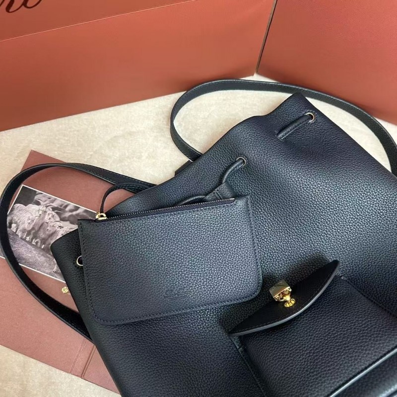 L**o p*ana extra dark blue imported cowhide drawstring backpack, size: 25*27*14cm