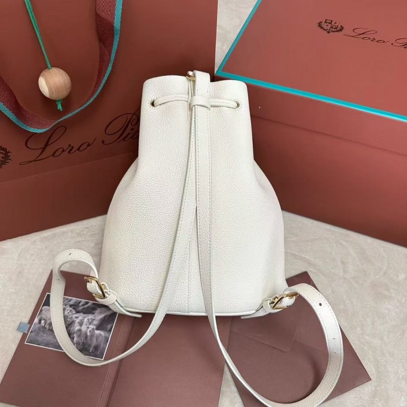 L**o p*ana extra white imported cowhide drawstring backpack, size: 25*27*14cm