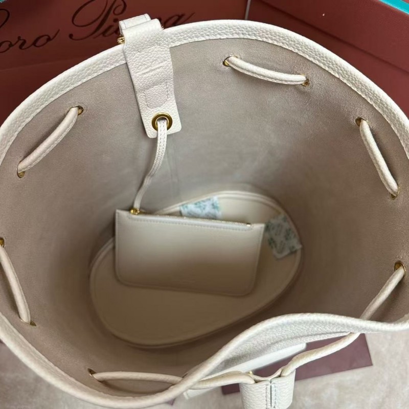 L**o p*ana extra white imported cowhide drawstring backpack, size: 25*27*14cm