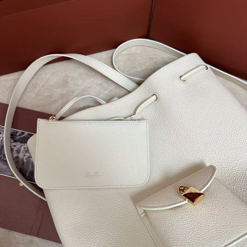 L**o p*ana extra white imported cowhide drawstring backpack, size: 25*27*14cm