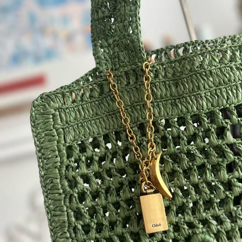 chloe spring and summer new style SUMMER BANANA dopamine color green pure handmade straw woven bag S