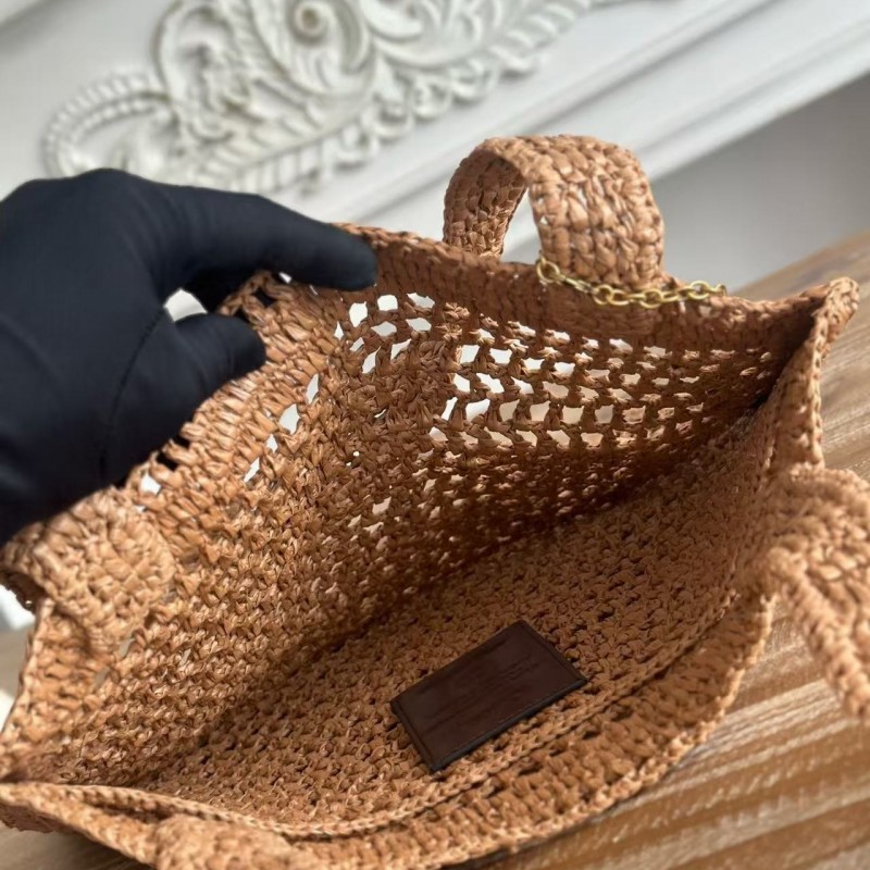 chloe spring and summer new SUMMER BANANA dopamine color brown pure handmade straw woven bag Size: 3
