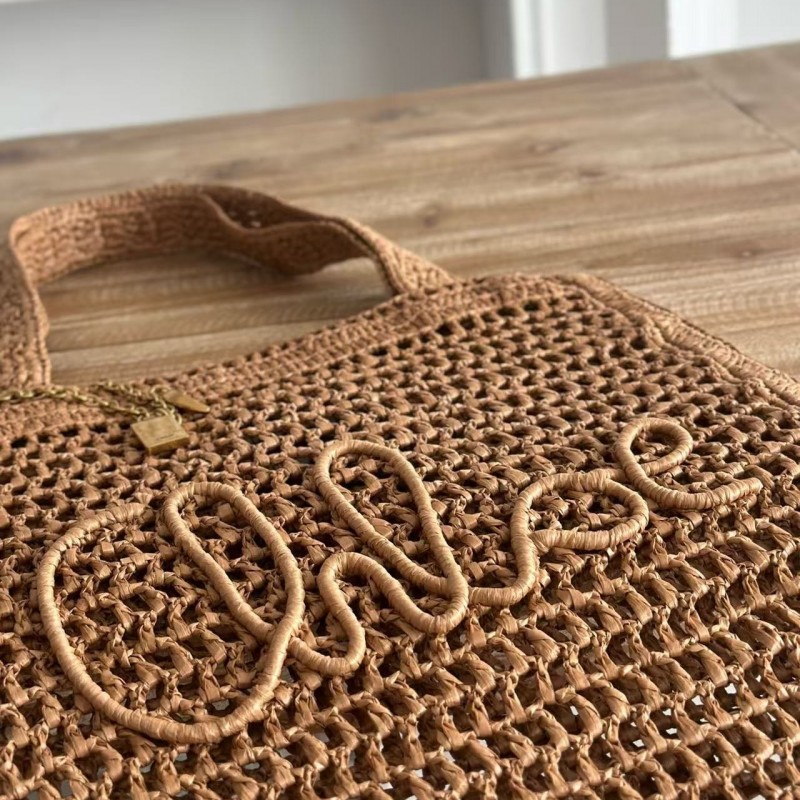 chloe spring and summer new SUMMER BANANA dopamine color brown pure handmade straw woven bag Size: 3