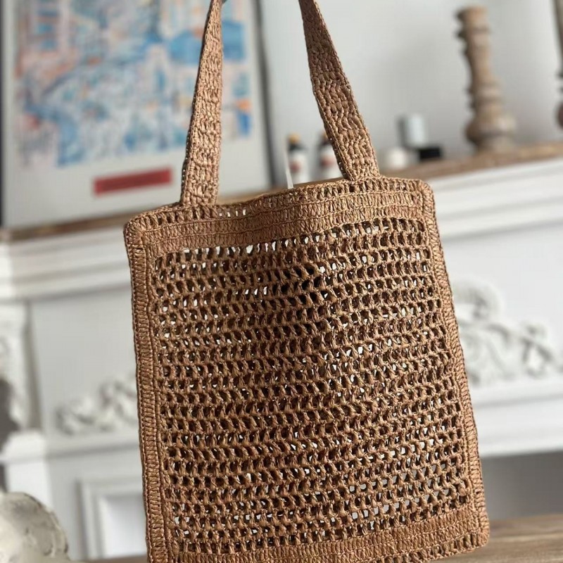 chloe spring and summer new SUMMER BANANA dopamine color brown pure handmade straw woven bag Size: 3
